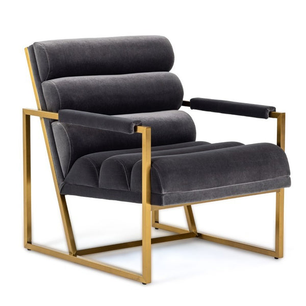 VIG Furniture Anton Modern Grey Velvet Accent Chair With Brass Frame, Corduroy Texture, 450Lb Capacity, Luxe Comfort VGMY-2749-GRY