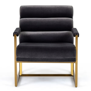 VIG Furniture Anton Modern Grey Velvet Accent Chair With Brass Frame, Corduroy Texture, 450Lb Capacity, Luxe Comfort VGMY-2749-GRY