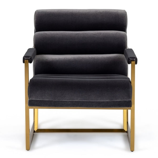 VIG Furniture Anton Modern Grey Velvet Accent Chair With Brass Frame, Corduroy Texture, 450Lb Capacity, Luxe Comfort VGMY-2749-GRY