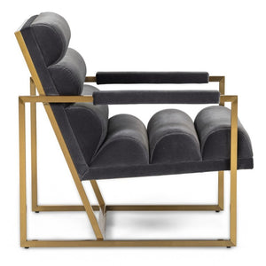 VIG Furniture Anton Modern Grey Velvet Accent Chair With Brass Frame, Corduroy Texture, 450Lb Capacity, Luxe Comfort VGMY-2749-GRY