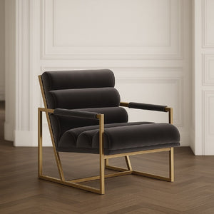 VIG Furniture Anton Modern Grey Velvet Accent Chair With Brass Frame, Corduroy Texture, 450Lb Capacity, Luxe Comfort VGMY-2749-GRY