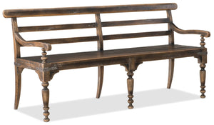 Hooker Furniture Hill Country Helotes Dining Bench — Timeworn Saddle Brown Farmhouse Bench, Slat Back & Turned Legs, Seats 3 5960-75315-BRN