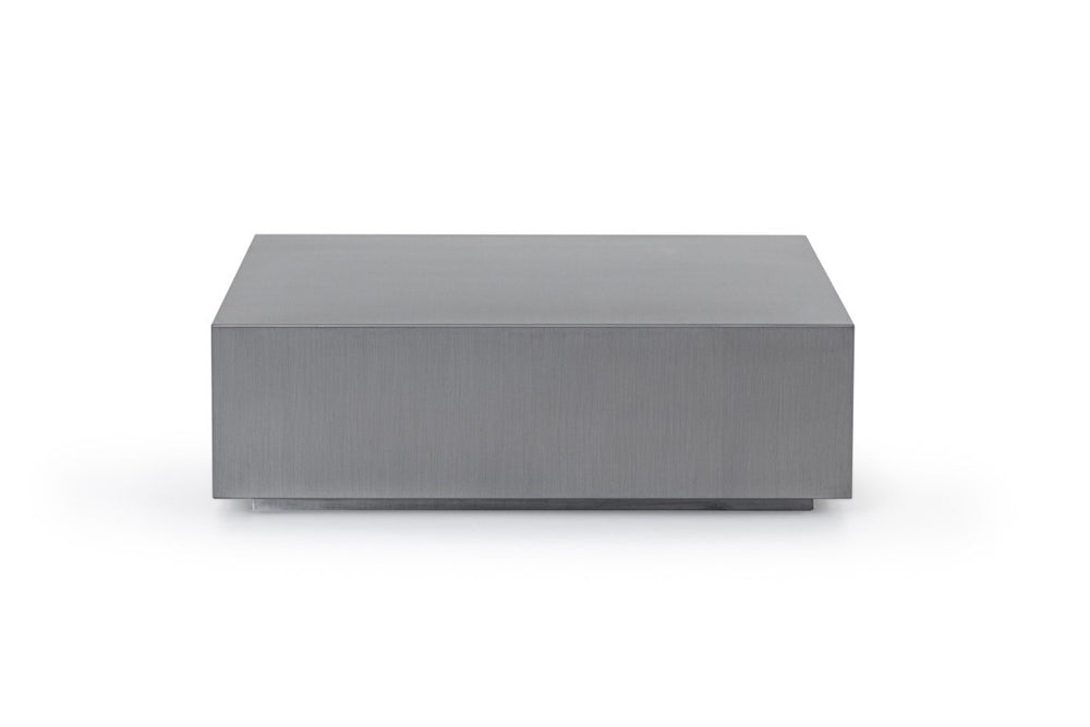 VIG Furniture Anvil Brushed Stainless Steel Coffee Table – 35" Square Low-Profile Modern Centerpiece For Home & Office VGVCCT8368-S