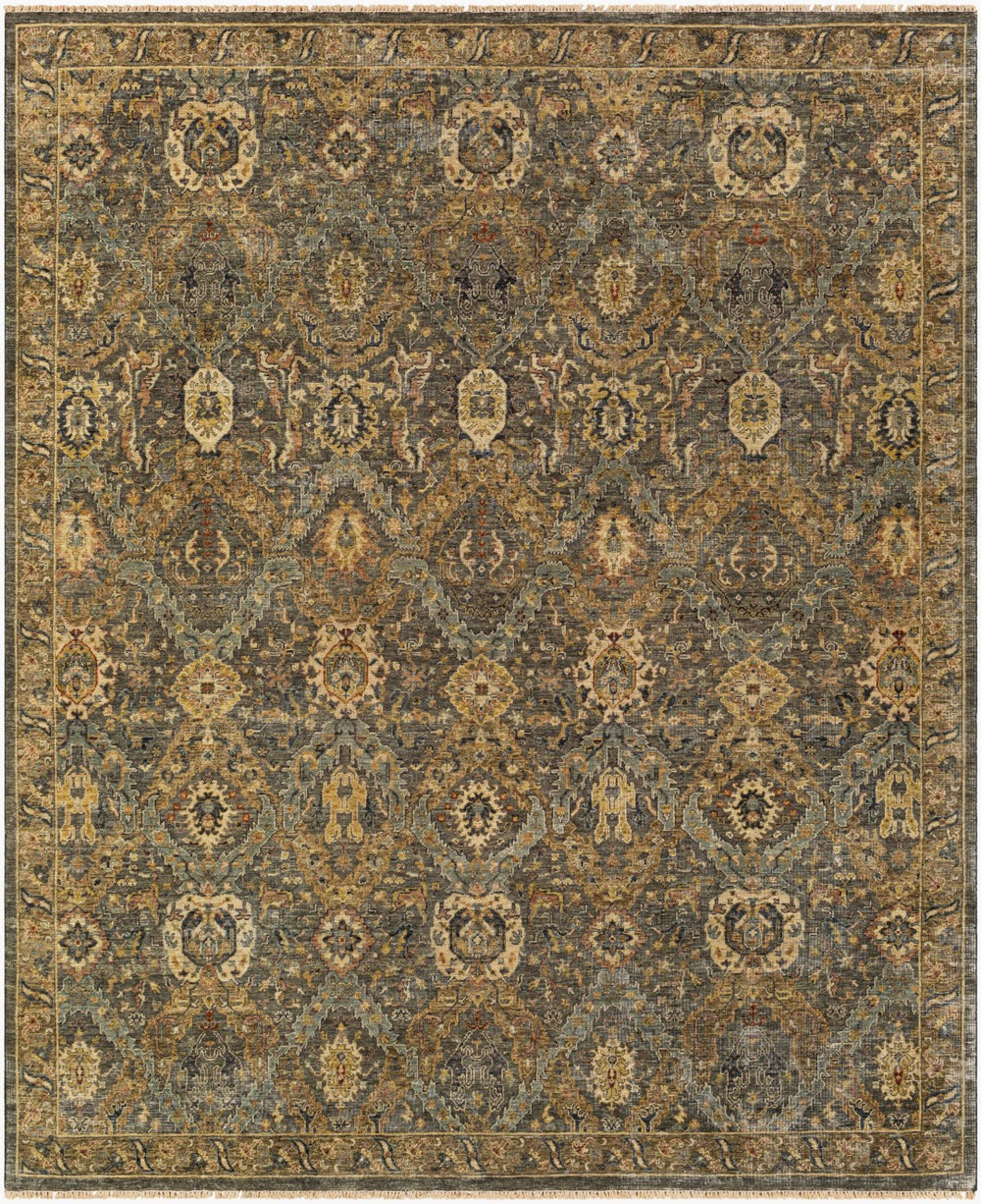Surya Anatolia 10' X 14' Luxurious Handmade Wool Rug - Timeless Elegance With Unique Fringe Detail! Medium Green Wool Any2302-1014