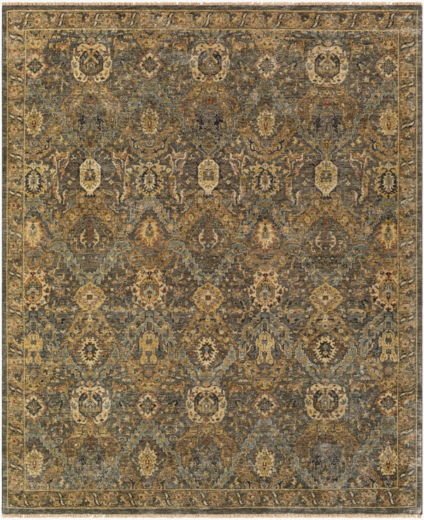 Surya Anatolia 10' X 14' Luxurious Handmade Wool Rug - Timeless Elegance With Unique Fringe Detail! Medium Green Wool Any2302-1014