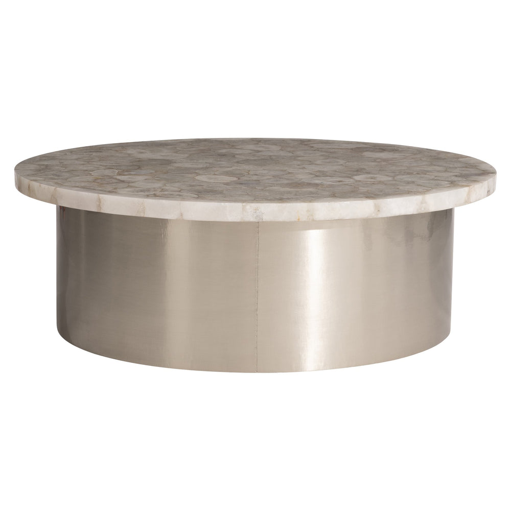 Bernhardt Bernhardt White Agate Shimla Cocktail Table With German Silver Canister Base — Elegant Centerpiece 328480