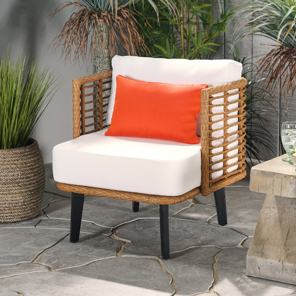 English Elm Christopher Knight Home® - NIC Club Chair Brown PE Rattan with Acacia Wood Legs, Modern Outdoor Wicker, Water-Resistant Cushion 71339.00LBRN