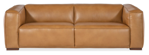 Hooker Furniture Maria Caramel Semi-Aniline Leather Two-Seat Sofa With Low-Profile Silhouette And Dark Wood Feet 41.50 L x 95.00W x 29.50H SS407-025-080