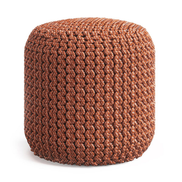 English Elm Wynne Handcrafted Round Knitted Outdoor/Indoor Pouf in Orange – Recycled PET, Water & UV Resistant, Supportive Seating 18" B136P159030