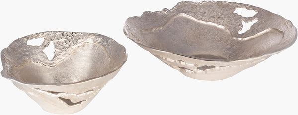 Surya Ambrosia Modern Decorative Accent Bowl - Durable Aluminum, Contemporary Design For Home & Office Decor Metallic ,Silver Aluminum Aoa-002