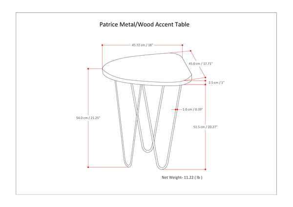 English Elm Patrice Handcrafted Mango Wood Accent Table with Gold Hairpin Legs — Natural Finish, Modern Chic B136P158987