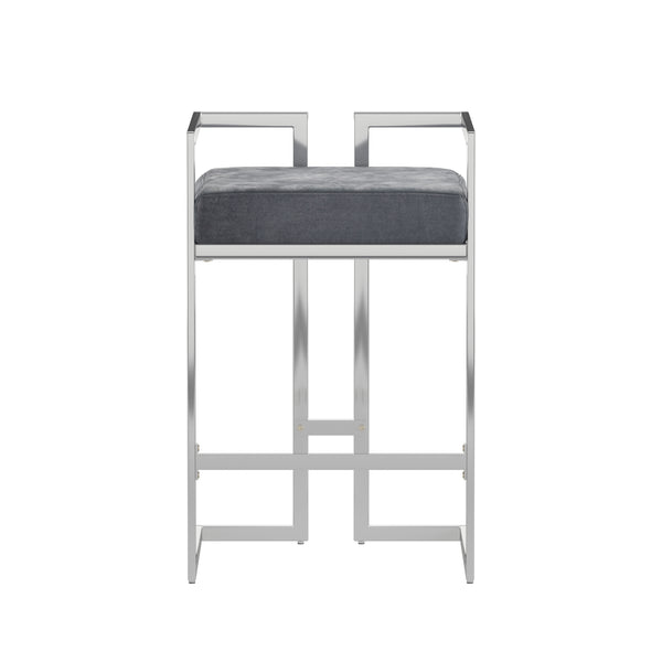 Homelegance By Top-Line Kayden Velvet Upholstered Chrome Metal Bar Stools (Set of 2) Silver Metal