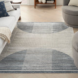 Nourison Astra Machine Washable ASW03 Machine Made Power-loomed Borderless Design Indoor Only Mid-Century Modern Scandinavian Rug Ivory Blue, Ivory Blue 100% Polyester 99446119759