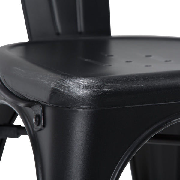 English Elm Larkin Metal Dining Arm Chair Set of 2 — Distressed Black & Silver, Industrial Iron, Curved Back Comfort B136P158773