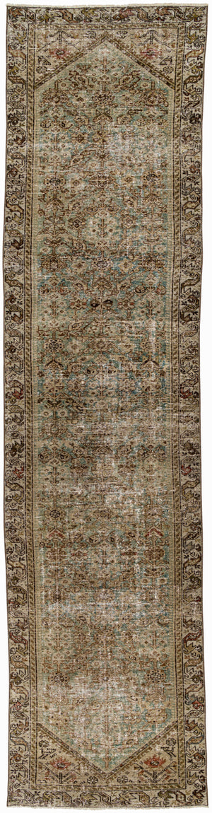 Antique One of a Kind AOOAK-1733 3'1" x 13'1" Handmade Rug AOOAK1733-13131  Dark Grey, Grey, Lunar Green, Sage, Taupe Surya