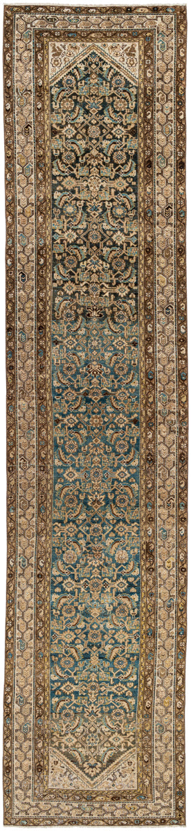 Antique One of a Kind AOOAK-1740 3'3" x 14'10" Handmade Rug AOOAK1740-141033  Dark Grey, Lunar Green, Grey, Nickel, Camel, Sage Surya