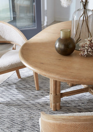 Hooker Furniture Retreat Pole Rattan Dining Table With 20" Extendable Leaf, Dune Oak Veneer, Coastal Style Appeal Light Wood 6950-75201-80