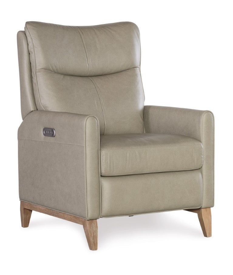Hooker Furniture Quinnie Semi-Aniline Top-Grain Leather Power Recliner With Usb Port, Bustle Back & Light Wood Finish Green RC114-PH-020