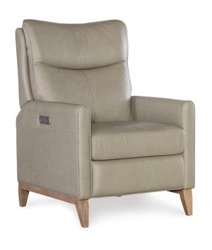 Hooker Furniture Quinnie Semi-Aniline Top-Grain Leather Power Recliner With Usb Port, Bustle Back & Light Wood Finish Green RC114-PH-020