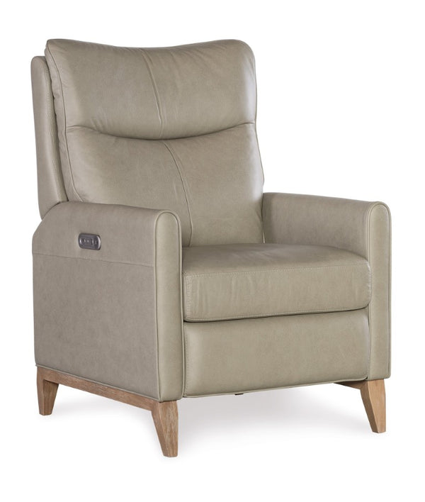 Hooker Furniture Quinnie Semi-Aniline Top-Grain Leather Power Recliner With Usb Port, Bustle Back & Light Wood Finish Green RC114-PH-020