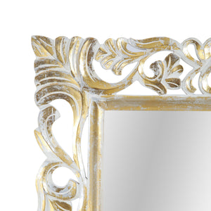 English Elm Christopher Knight Home® - RECTANGLE Hand-Carved Floral Standing Mirror, Distressed White & Gold Frame, Tempered Glass, 72" Tall 67058.00