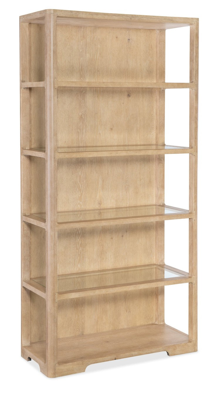 Hooker Furniture Retreat Etagere — Dune Oak Veneer Display With Tempered Glass Shelves For Airy Resort-Inspired Style 6950-10443-80