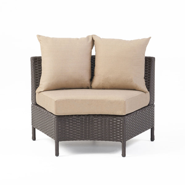 English Elm Christopher Knight Home® - PT LIMON SINGLE SOFA Curved Armless Outdoor/Indoor Faux Rattan Chairs with Water-Resistant Cushions and Heavy-Duty Iron Frame Dark Brown 54786.00