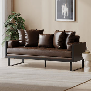 English Elm Christopher Knight Home® - LOVESEAT Contemporary Oversized Faux Leather Loveseat with Button Tufting, Iron Sled Legs, 72.5" Dark Brown 72103.00PUDBRN