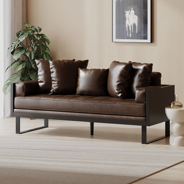 English Elm Christopher Knight Home® - LOVESEAT Contemporary Oversized Faux Leather Loveseat with Button Tufting, Iron Sled Legs, 72.5" Dark Brown 72103.00PUDBRN