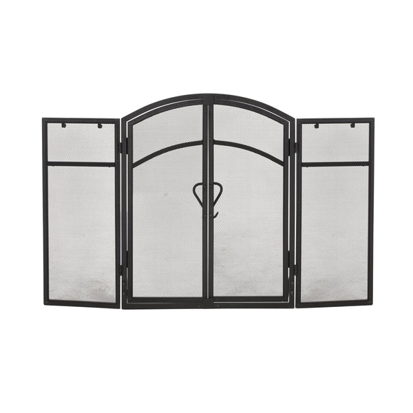 English Elm Christopher Knight Home® - FOLDING Iron Fireplace Screen with Doors & 4-Piece Tool Set, Matte Black Camelback Frame, 50.5" wide 67301.00