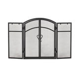 Christopher Knight Home® - Noble House - Brightwell Modern Iron Folding Fireplace Screen with Door and Tools, Matte Black