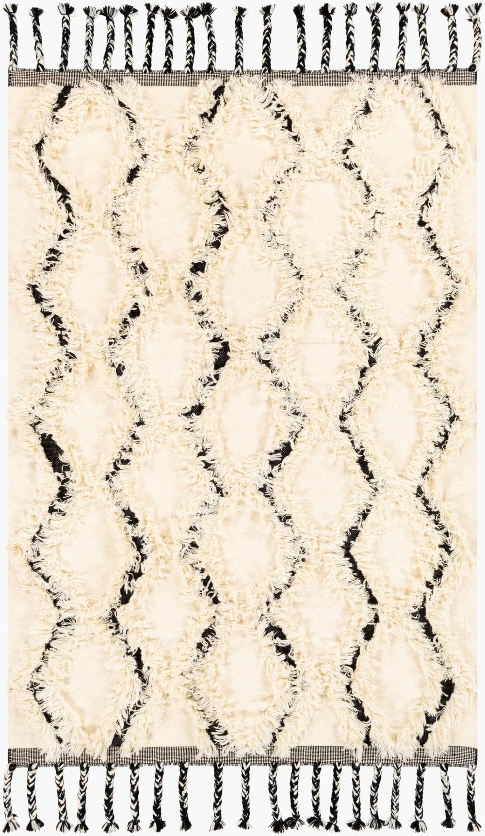 Livabliss Apache Handwoven Wool Rug with Moroccan Pattern Fringed Edges for Bohemian Entryways Cream, Black 2' x 3' APA2300-23