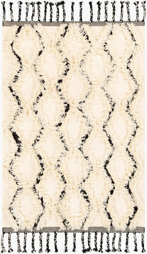 Livabliss Apache Handwoven Wool Rug with Moroccan Pattern Fringed Edges for Bohemian Entryways Cream, Black 2' x 3' APA2300-23
