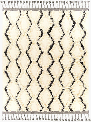Livabliss Apache Handwoven Wool Rug with Moroccan Pattern Fringed Edges for Bohemian Entryways Cream, Black 8' x 10' APA2300-810