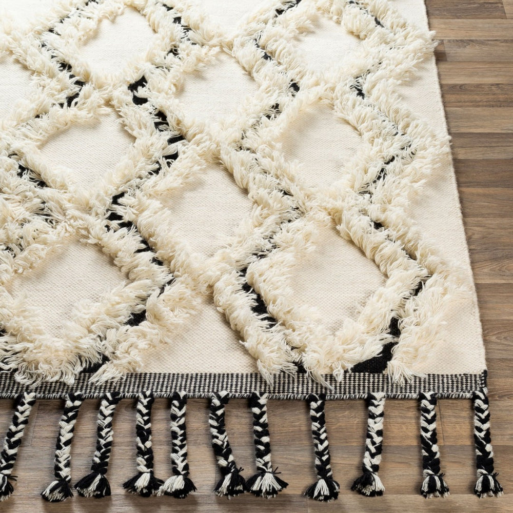 Livabliss Apache Handwoven Wool Rug with Moroccan Pattern Fringed Edges for Bohemian Entryways Cream, Black 2' x 3' APA2300-23