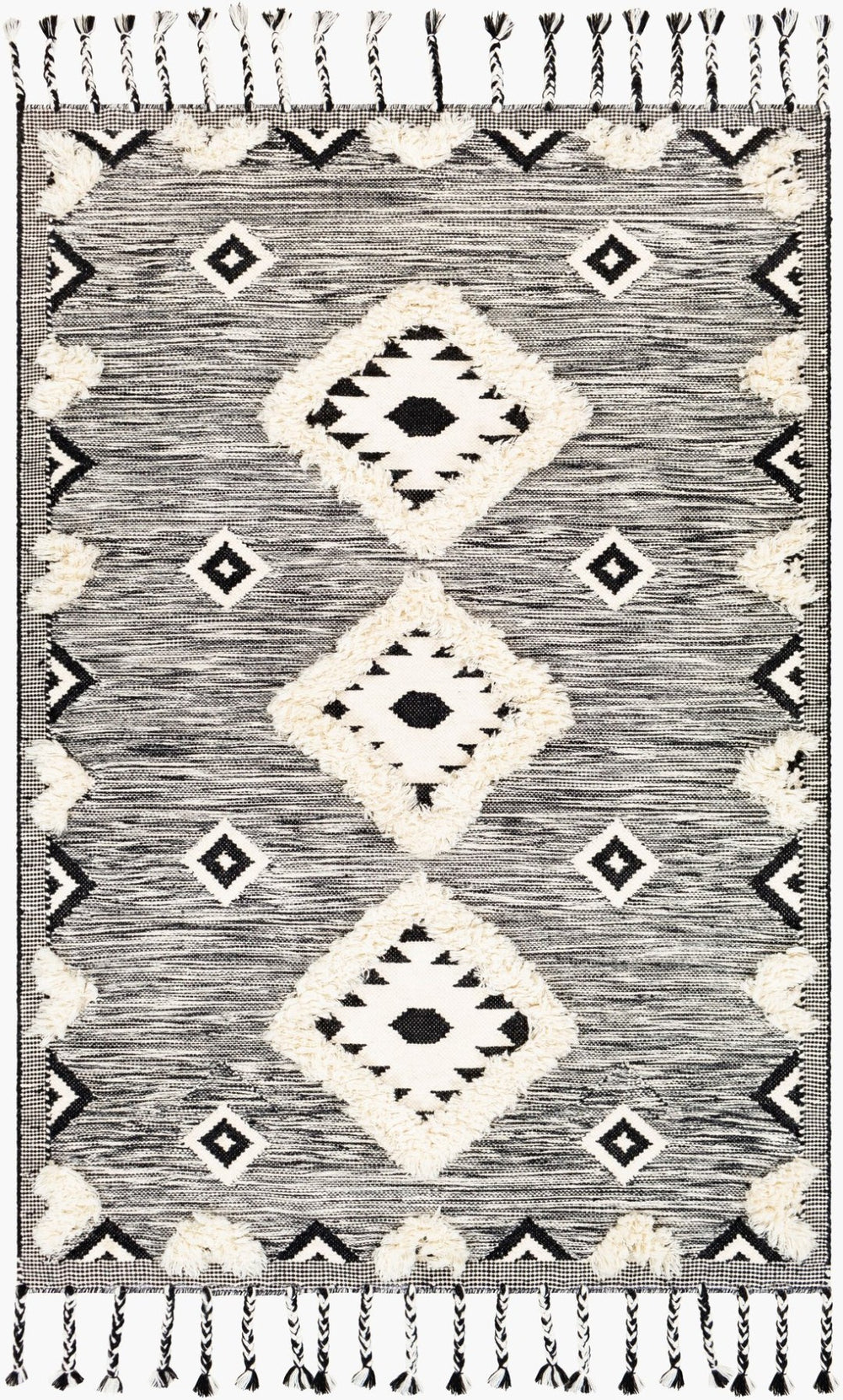 Livabliss Apache Moroccan Inspired Handwoven Wool Accent Rug with Fringe for Entryway Decor Black, Cream 5' x 7'6" APA2302-576