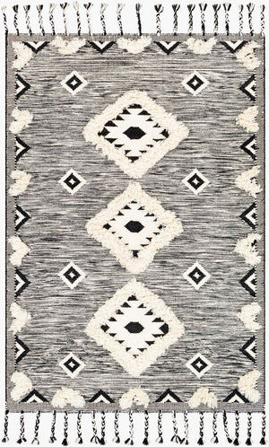 Livabliss Apache Moroccan Inspired Handwoven Wool Accent Rug with Fringe for Entryway Decor Black, Cream 5' x 7'6" APA2302-576