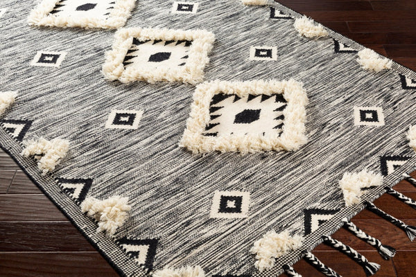 Livabliss Apache Moroccan Inspired Handwoven Wool Accent Rug with Fringe for Entryway Decor Black, Cream 8' x 10' APA2302-810