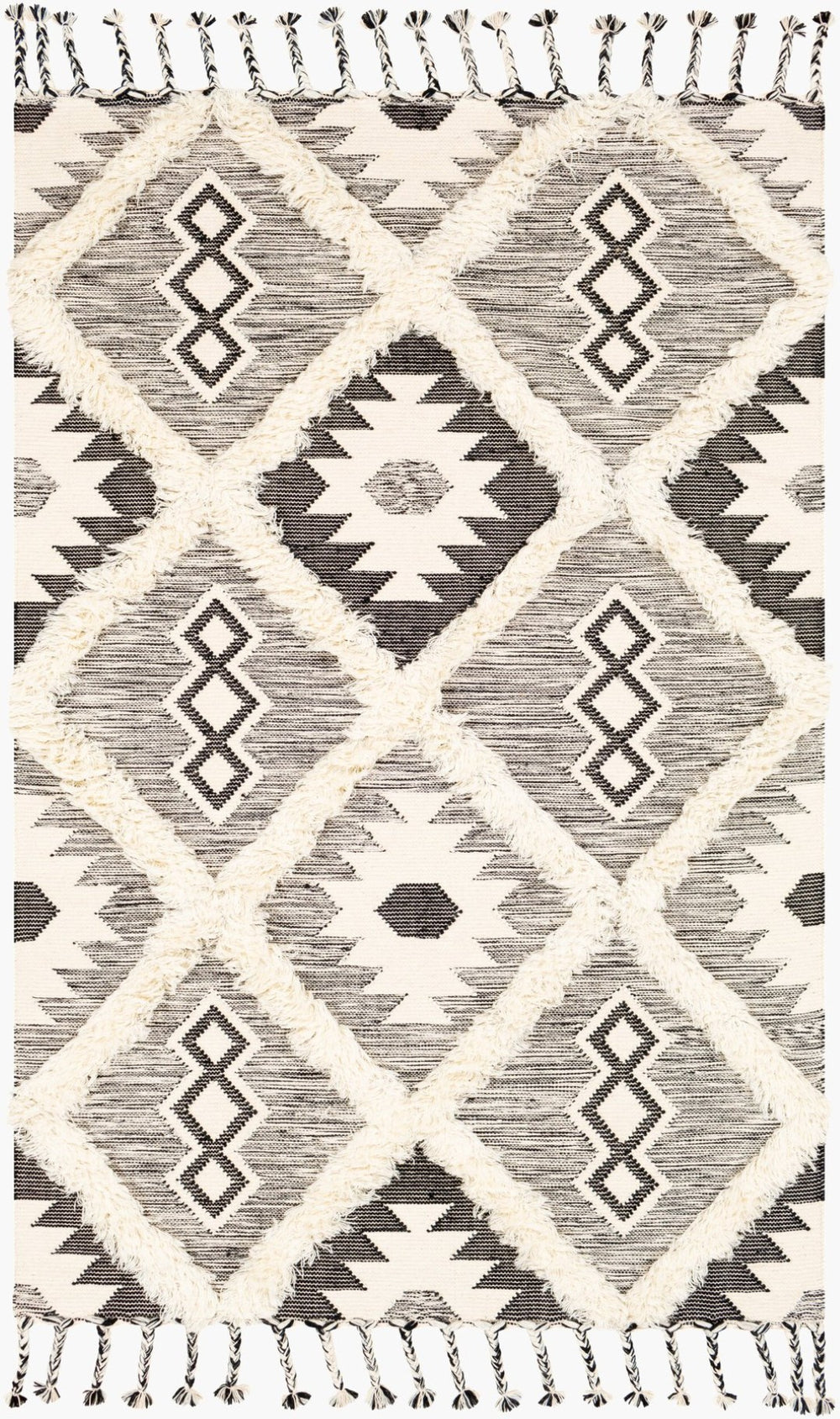 Livabliss Apache Hand Knotted Wool Rug Moroccan Global Pattern Plush Pile Artisan Accent Black, Cream 6' x 9' APA2303-69