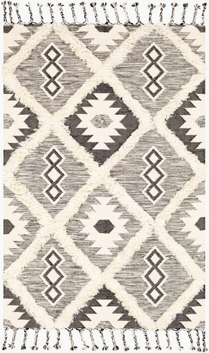 Livabliss Apache Hand Knotted Wool Rug Moroccan Global Pattern Plush Pile Artisan Accent Black, Cream 6' x 9' APA2303-69