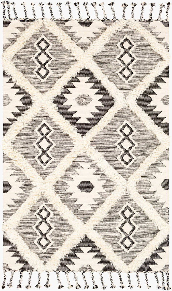 Livabliss Apache Hand Knotted Wool Rug Moroccan Global Pattern Plush Pile Artisan Accent Black, Cream 6' x 9' APA2303-69