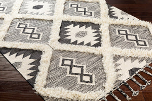 Livabliss Apache Hand Knotted Wool Rug Moroccan Global Pattern Plush Pile Artisan Accent Black, Cream 6' x 9' APA2303-69