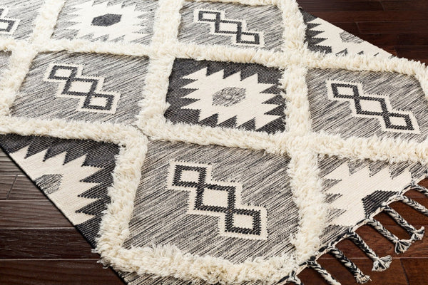 Livabliss Apache Hand Knotted Wool Rug Moroccan Global Pattern Plush Pile Artisan Accent Black, Cream 6' x 9' APA2303-69