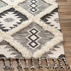 Livabliss Apache Hand Knotted Wool Rug Moroccan Global Pattern Plush Pile Artisan Accent Black, Cream 6' x 9' APA2303-69