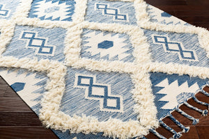 Livabliss Apache Handwoven Wool Runner Rug Moroccan Bohemian Global Pattern Artisan Hallway Dark Blue, Ivor 9' x 12' APA2304-912