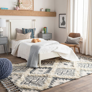 Livabliss Apache Handwoven Wool Accent Rug with Moroccan Geometry Artisan Fringe for Entryways Charcoal, Ivory 6' x 9' APA2305-69