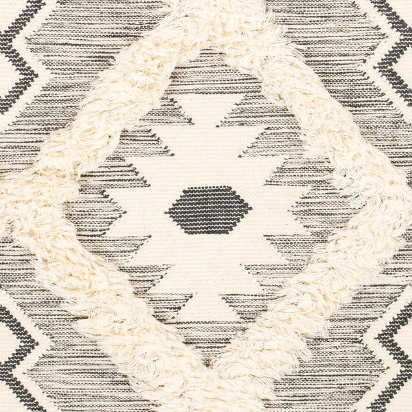 Livabliss Apache Handwoven Wool Accent Rug with Moroccan Geometry Artisan Fringe for Entryways Charcoal, Ivory 6' x 9' APA2305-69