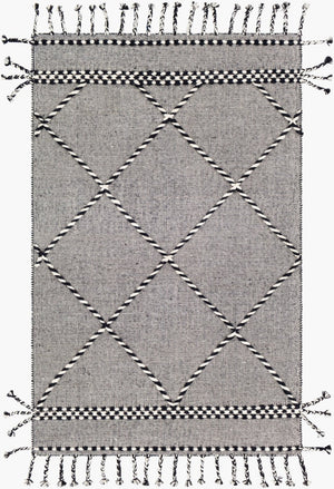 Livabliss Apache Handwoven Wool Flatweave Rug Moroccan Geometric Bohemian Fringe Accent Black, Cream 2'6" x 4' APA2306-264