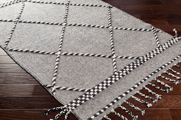 Livabliss Apache Handwoven Wool Flatweave Rug Moroccan Geometric Bohemian Fringe Accent Black, Cream 2'6" x 4' APA2306-264