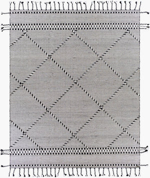 Livabliss Apache Handwoven Wool Flatweave Rug Moroccan Geometric Bohemian Fringe Accent Black, Cream 8' x 10' APA2306-810